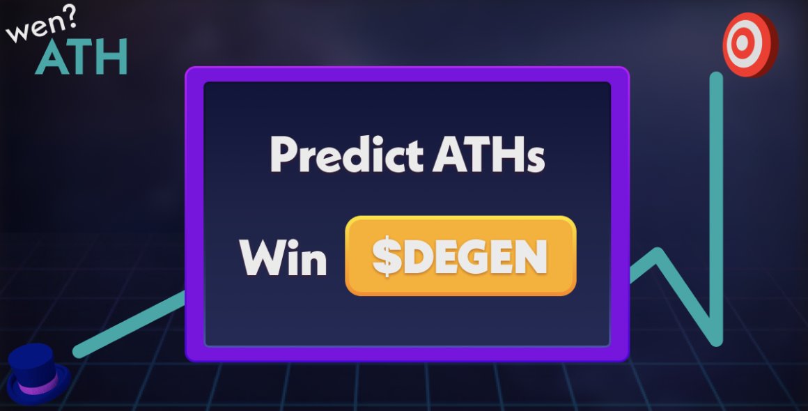 ATH_DEGEN's tweet photo. @wenath is here: https://t.co/HzqkUNMeIm

Predict ATHs to win $Degen &amp; $ATH 

🎩  Game 1: wen will $Degen hit a weekly ATH (May 6-12) ?   
🎰 Prize pool: 25000 $Degen, 69000 $ATH and grows everyday!  
📆 Game open: Apr 30 - May 5  
🚀 Play daily = $ATH Airdrop Boost   ᖽ https://t.co/zE6eQ7Q7ha