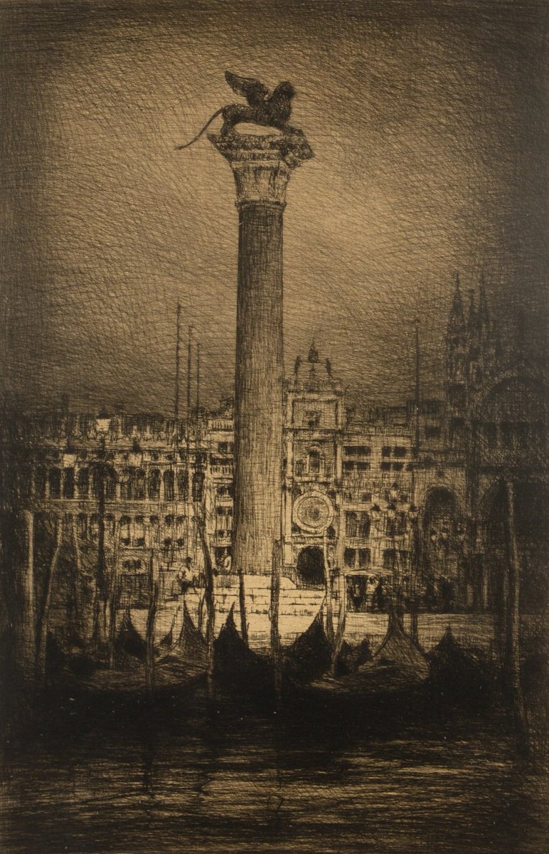 'St Mark's Square, Venice.' (1916) Mortimer Menpes was an Australian-born British artist who worked in part as an illustrator, and who was known especially for his etchings, which he studied under Whistler - Menpes would go on to be a central figure in the etching revival of the