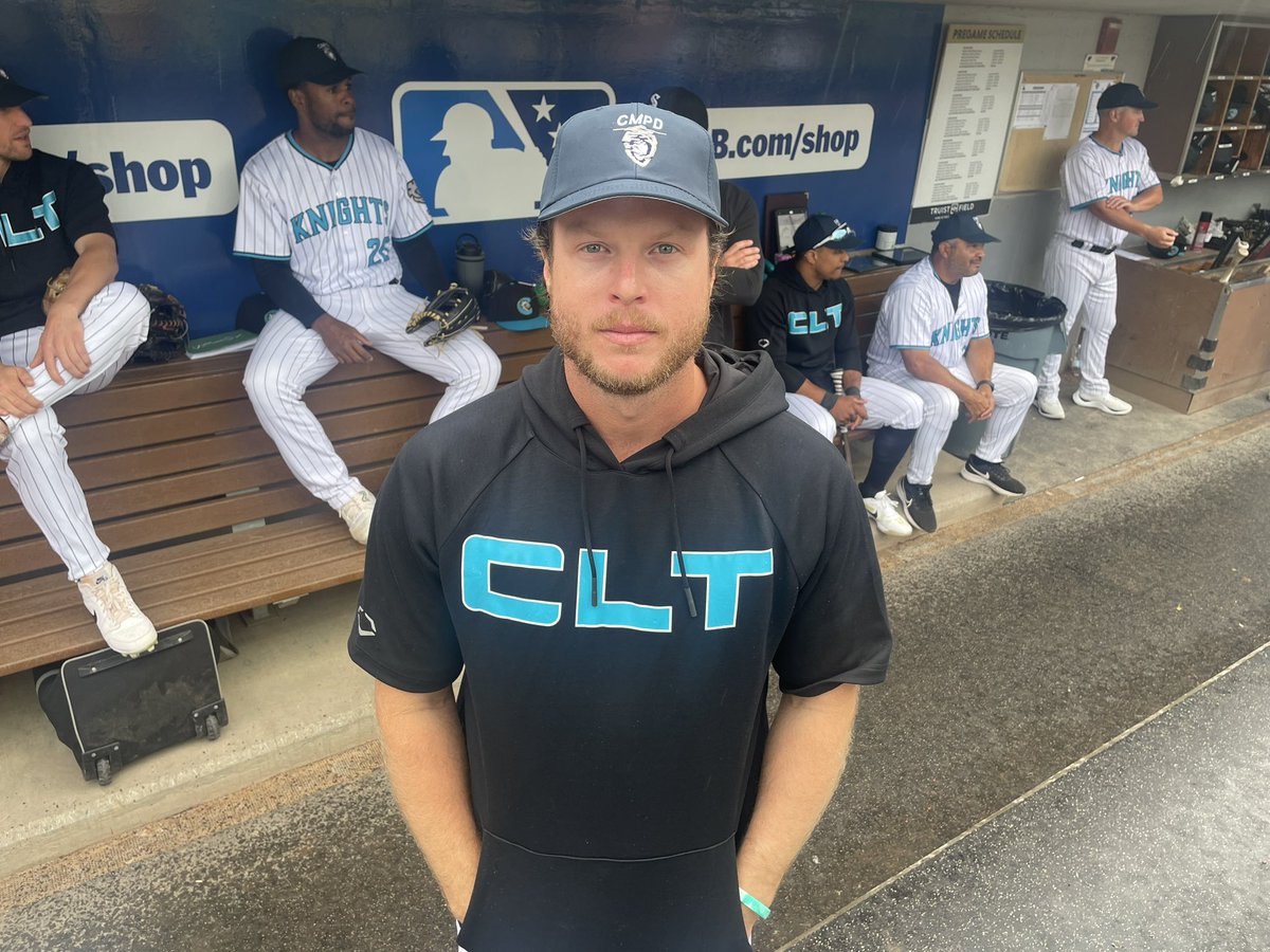 Tonight @KnightsBaseball players are wearing @CMPD hats in the dugout @WBTV_News