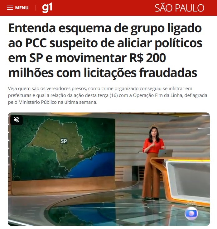 PATRIOTAS COM CRIME: Uma operação deflagrada há 2 semanas pelo Ministério Público resultou na prisão de políticos de São Paulo filiados a partidos de direita. Eles são suspeitos se associarem ao PCC em um esquema que movimentou mais de R$ 200 milhões em licitações fraudadas.