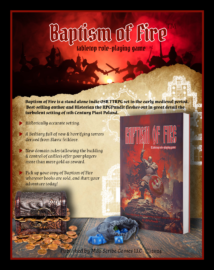 #medieval #Poland #historicalfiction #ttrpg #dnd #OSR #tabletopgaming #RPG #BaptismofFire 
legacy.drivethrurpg.com/product/470760…