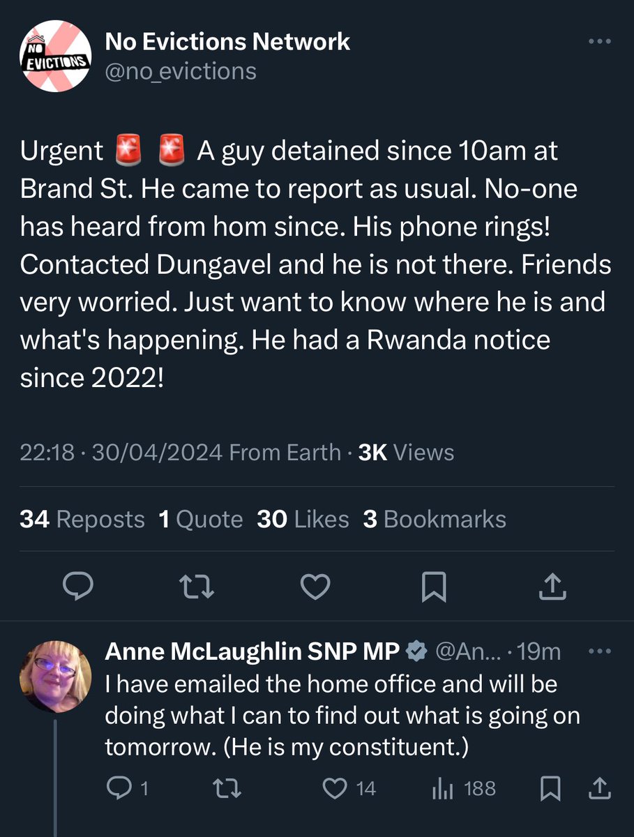 Lou Calvey (@loucalvey) on Twitter photo ‘He is my constituent’.
That is exactly it. All MPs, people facing exportation to Rwanda are your constituents. Please do what you can to help them.
Thank you <a href="/AnneMcLaughlin/">Anne McLaughlin NP</a> ‘He is my constituent’.
That is exactly it. All MPs, people facing exportation to Rwanda are your constituents. Please do what you can to help them.
Thank you <a href="/AnneMcLaughlin/">Anne McLaughlin NP</a>
