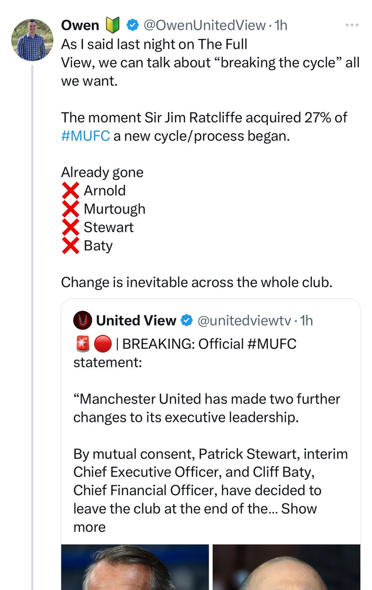 ✅ #MUFC make announcement that two more executives are leaving and an official start date of a INEOS recruited CEO ✅ Tweet that change is inevitable across the whole club, based on 4 high profile exits already = I’ve “lost my f****** mind” and “100% part of the problem” 🤷‍♂️