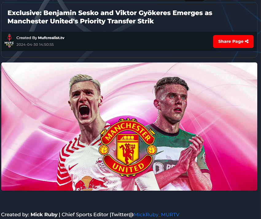 🚨Transfer Exclusive: Benjamin Sesko and Viktor Gyökeres Emerges as Manchester United's Priority Transfer Striker Target #ManUnited #Mufc #TransferNews 

Read the Full Story @MufcRealistTV 
mufcrealist.tv/blog-detail/ey…