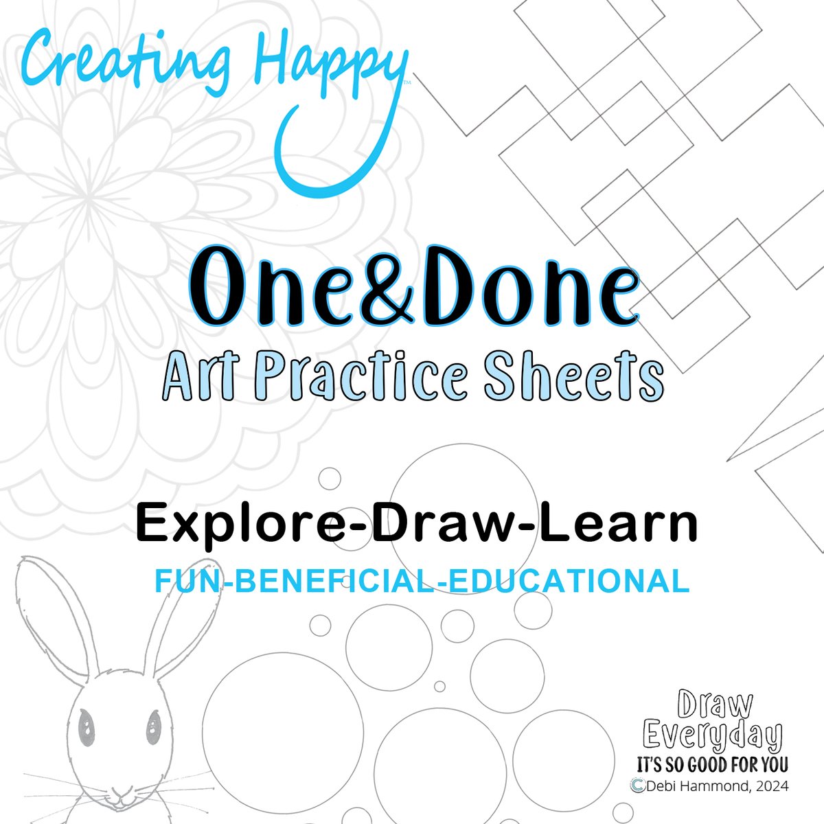 Drawing and creating is so good for you. Find 'One&Done' Art Practice Sheets and more for creating and tapping into your super-powers at creatinghappy.net

#artlessons #drawingadults #drawingchildren #exploredrawlearn #creatinghappy