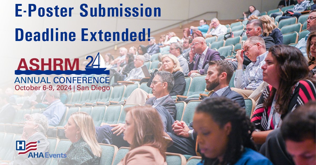 Need a little extra time to work on your proposal? It's not too late! The deadline for e-Posters has been extended to May 7th! Showcase your insights and expertise at the upcoming ASHRM Annual Conference! ow.ly/ulor50RsZJ7