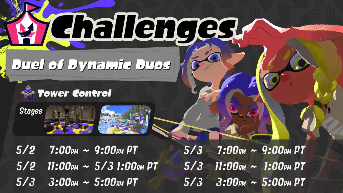 It takes two when the 'Duel of Dynamic Duos' challenge does its thing from 5/2 to 5/3! Move the tower along in unusual 2v2 battles while watching each others' back. If you're joining solo, you'll be automatically paired with another player who's also joining solo.