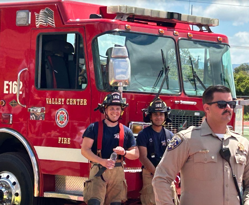 'Every 15 Minutes' event at Valley Center High School featured two of our amazing alumni, who are now probationary firefighters, participated and make a meaningful impact: Ryan McCowan (2018) and Michael Vega (2021). We're incredibly proud of them giving back! #VCPUSD
