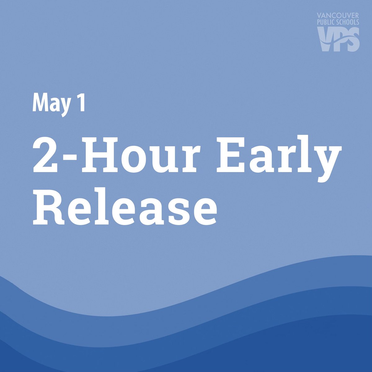 Don't forget! School will be released 2-hours early tomorrow, May 1. 🗓️ View the 2023-24 district calendar on our website: vansd.org/calendar