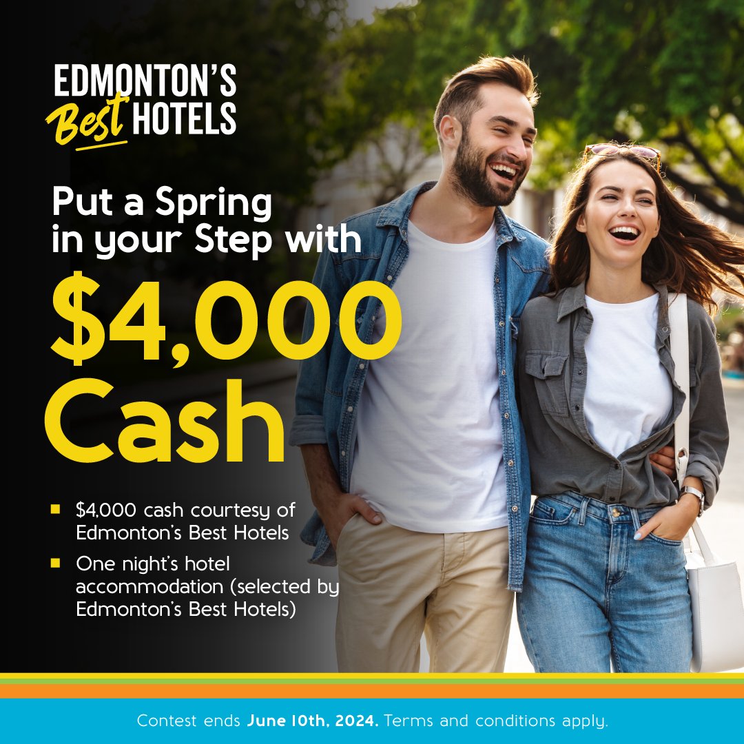 Spring has sprung & Edmonton's Best Hotels wants to help you celebrate! ☀️ 

Enter our #PutASpringInYourStep contest for a chance to win $4,000 CASH & a luxurious 1-night stay! Enter by June 10th: ow.ly/H9gM50RrayS #YEG #ContestAlert