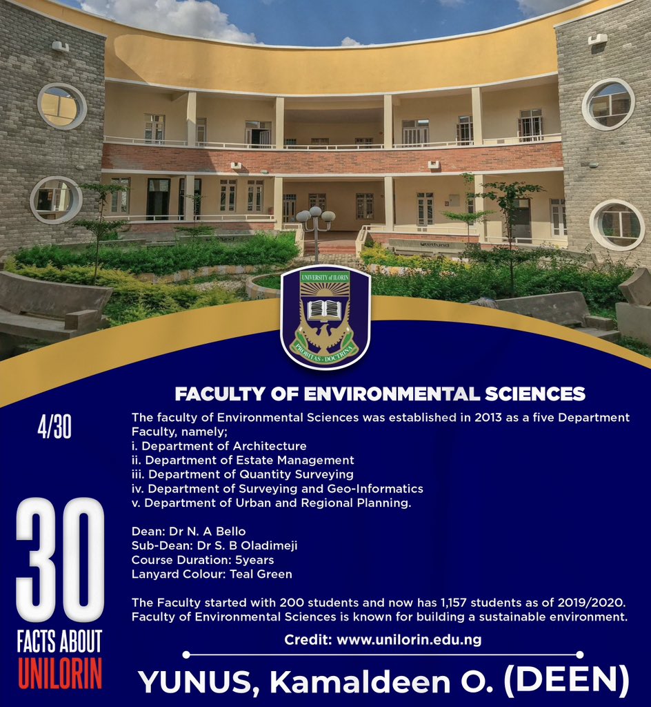 🔥MUST READ

30 FACTS ABOUT UNILORIN🎓

4/30 — FACULTY OF ENVIRONMENTAL SCIENCES