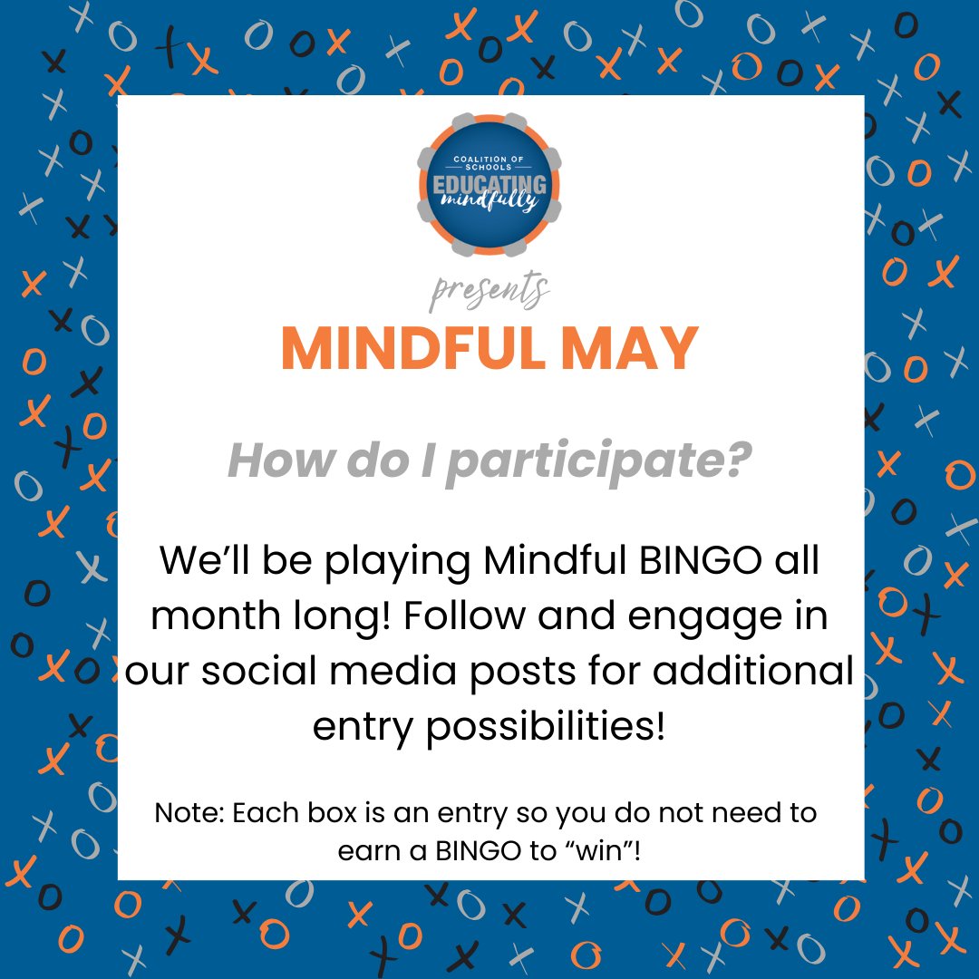 Keep track of your participation throughout the month and we'll announce the winner early in June!

#Mindfulness #SocialEmotionalLearning #MindfulMay #SEL #MBSEL #ProfessionalDevelopment #ProfessionalMembership #MicroCredential #BINGO #MindfulEvents