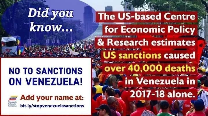 The appalling human cost of the US government's agenda of aggression against Venezuela. It's vital that we come together to demand these sanctions end now- you can add your name to our statement here: bit.ly/stopvenezuelas…