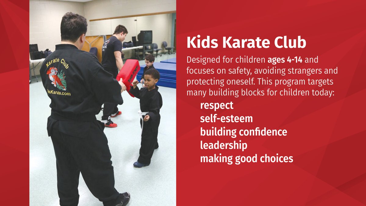 🥋 The #KidsKarateClub focuses on learning the basics in karate, self-defense, sparring, kata and children’s safety. This progressive martial arts program includes belt progression through #BlackBelt. Register at the DGLC by May 9! #KidsKarate #SelfDefense