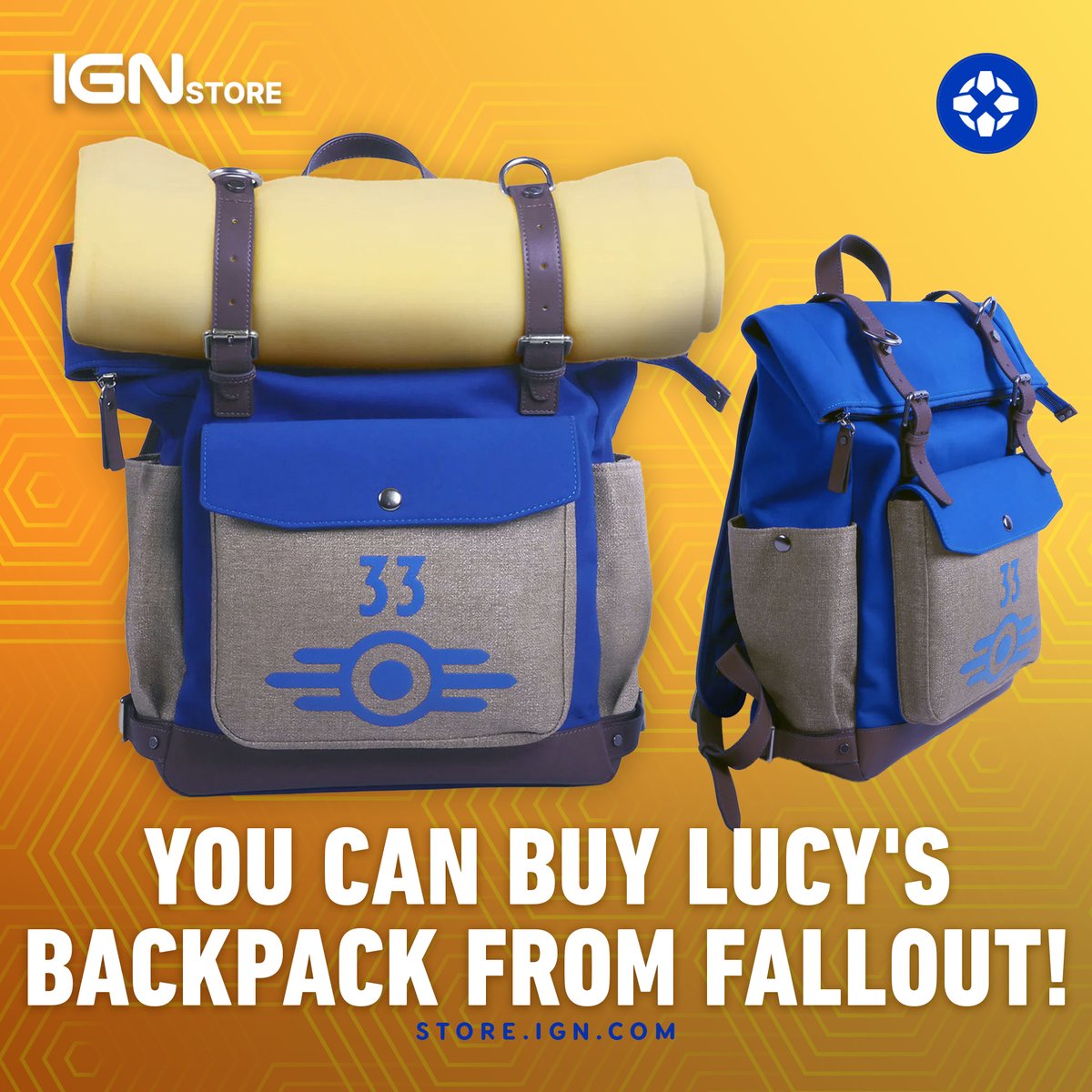 A strong, beautifully-made, accurate replica of Lucy's rolltop backpack as seen in the Fallout TV series, created using the patterns used to make the in-universe bag Lucy carries with her into the Wasteland in the show. Up on IGN Store now. store.ign.com/products/fallo…