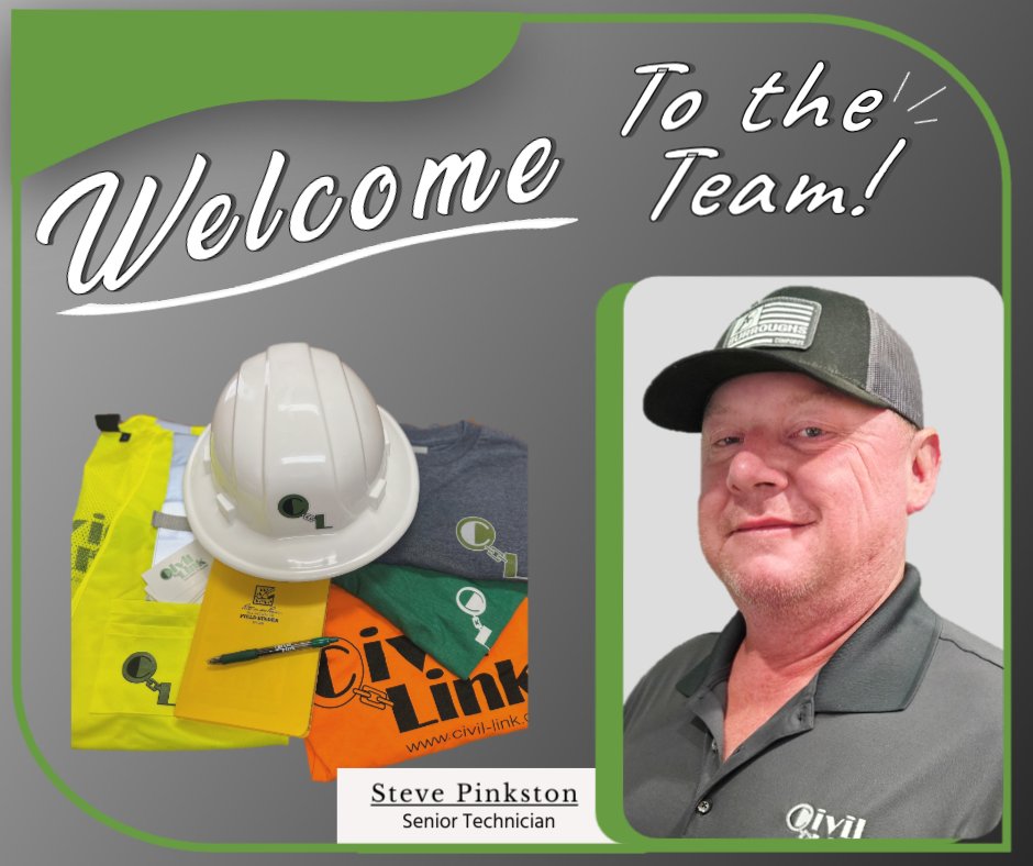 CivilLink's tweet photo. #CivilLink is EXCITED to have Steve Pinkston join our TEAM!
He comes to us with 20 years of experience in the asphalt industry and will be helping us with construction administration and field inspections on our roadway construction projects. WELCOME aboard Steve!
#CivilLinkTeam https://t.co/OVpRq3TktJ