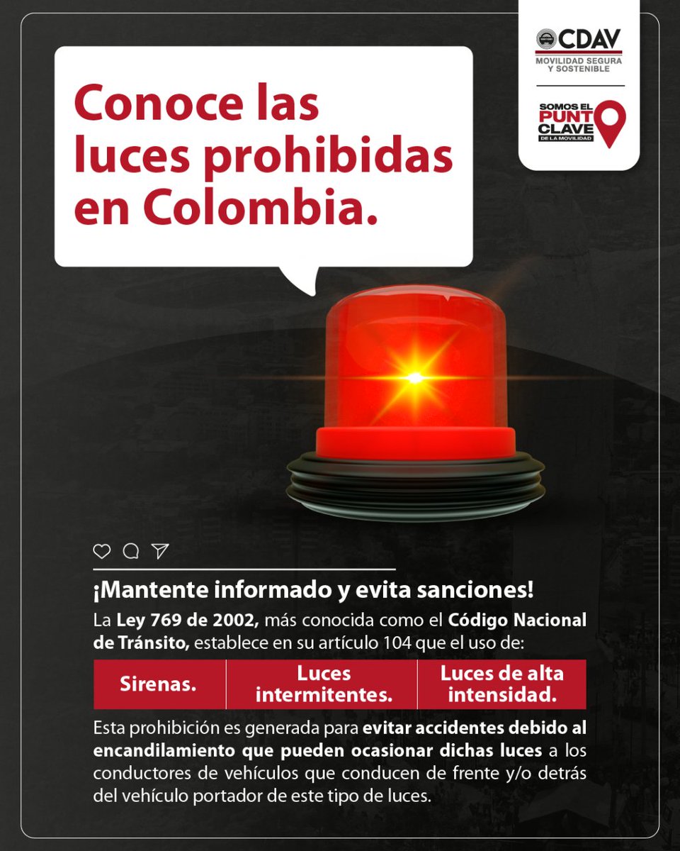 CDAVCali's tweet image. 🚘⚠️ ¡Ilumina tu camino de forma segura y legal!
Llevar las luces adecuadas no solo es crucial para tu seguridad, también es un acto de responsabilidad vial.

#CDAV #elpuntoclave #movilidadcdav #seguridadvial