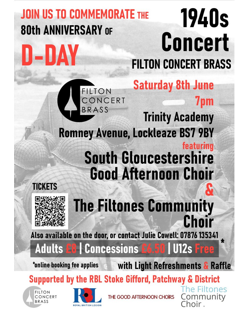 WHAT'S ON: D-Day 80th Anniversary Concert at Trinity Academy, Romney Avenue, Lockleaze, on Saturday 8th June 2024.

Featuring Filton Concert Brass, South Gloucestershire Good Afternoon Choir and The Filtones.

Details and tickets: stokegiffordjournal.co.uk/whats-on/misce…