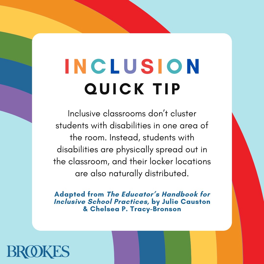 #Inclusion Quick Tip: Avoid clustering students with disabilities in one area of the classroom. (Adapted from The Educator's Handbook for Inclusive School Practices: ecs.page.link/xcHwd) #InclusiveEducation #StudentsWithDisabilities #InclusionMatters #DiversityAndInclusion