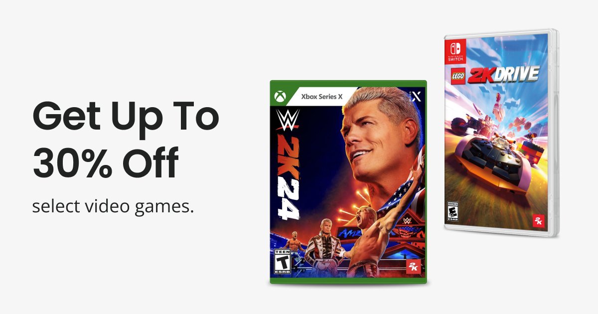 Get up to 30% off select video games.  
Let's go! bit.ly/3UCGZWN
#GameStop #WWE2K24 #Lego2KDrive #Borderlands3