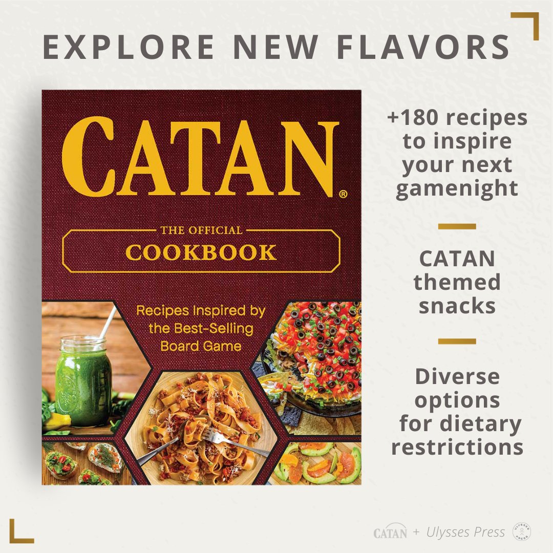 YUM! 😋 it's time to set-tle the table with some excellent CATAN recipes including hex cookies, lamb chops, Knight-Cap Hot Toddy, and much more! 👩‍🍳 bit.ly/3PijkqQ 👨‍🍳 #catan #settlersofcatan #cookbook