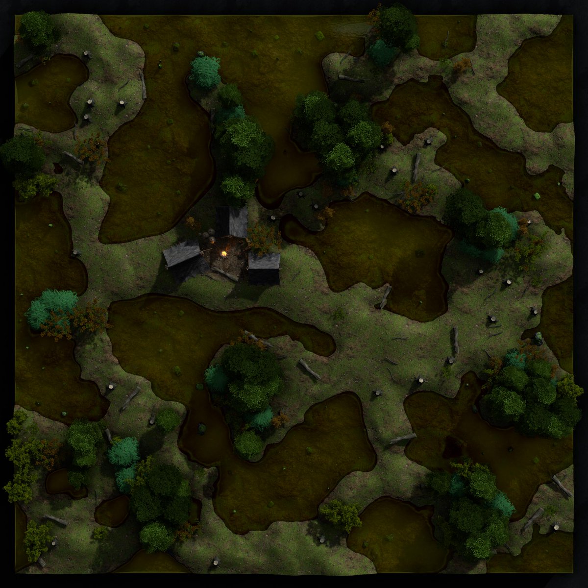 Arch_Novarias's tweet image. Day 627 - Going to do a series of simpler maps, I both need to take it easy right meow, tbh. But I also wanted a couple of these for random encounters in the wild. Grid Size: 42x42 (Two versions, one empty and the other a camp.)