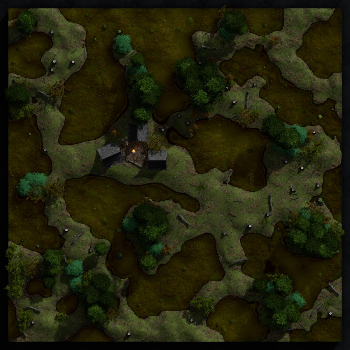 Arch_Novarias's tweet image. Day 627 - Going to do a series of simpler maps, I both need to take it easy right meow, tbh. But I also wanted a couple of these for random encounters in the wild. Grid Size: 42x42 (Two versions, one empty and the other a camp.)