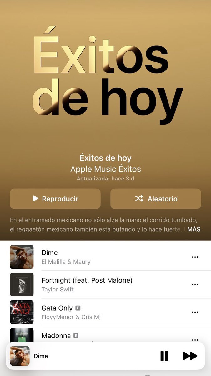 “dime” está 1 en Éxitos de Hoy de @AppleMusicES 🥹🥹🥹🥹