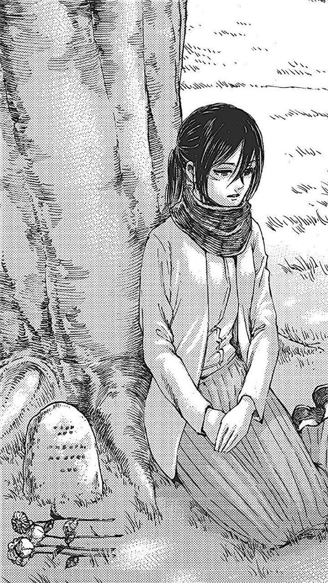 so this is how mikasa felt too after eren's death. before her, kenny held onto the power uri lived inside, levi held onto his oath to erwin.

maybe mikasa's motivation to continue living is the promise she made all the way back in s1, to continue remembering eren. 