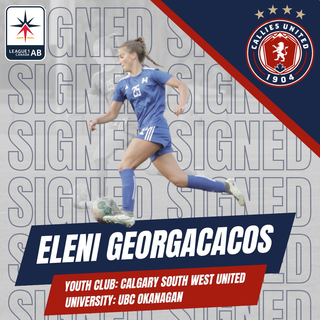 📣 Callies United League1 Player Signing 📣

ELENI GEORGACACOS
⁃Calgary South West United 
⁃UBC Okanagan 
⁃UBCO Hear Rookie of the Year Nominee 2024
⁃Canada West Rookie All Star Team 2023