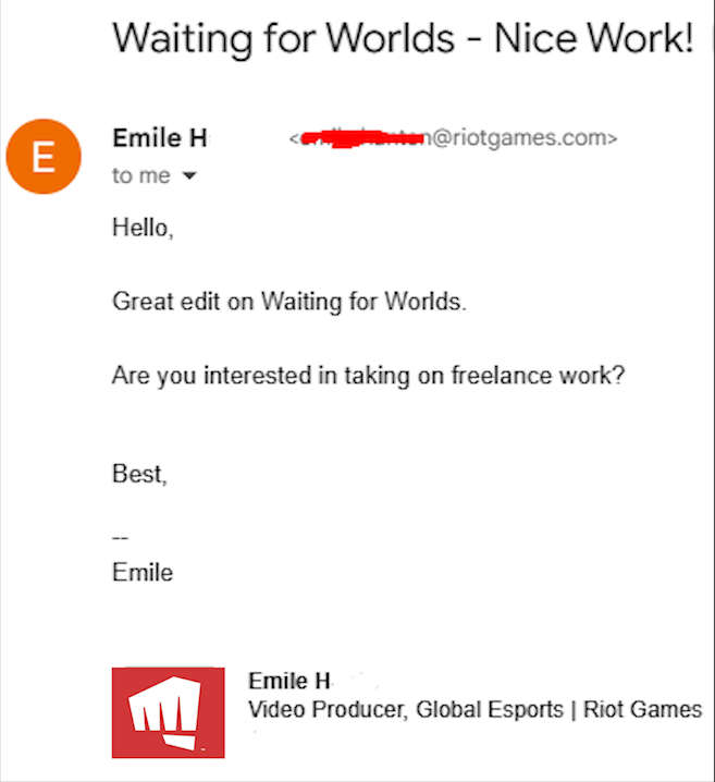 Aye the 'release a good YouTube video then get emailed to work with a major studio' pipeline is growing Side note: I can't believe it's 'Waiting For Worlds' that got me hired out of ALL my videos...I sometimes forget I even made that one