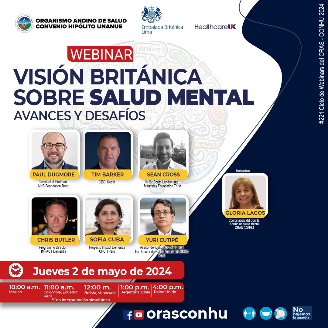 #Webinar Visión británica sobre Salud Mental: Avances y desafíos 🇬🇧🤝🇵🇪 Junto al @orasconhu, organizamos este webinar donde estarán presentes expertos 🇬🇧 en salud mental y el ex Director de Salud Mental del @Minsa_Peru. 👉 Inscripciones ➡️ forms.office.com/e/nVhSGPBTfz