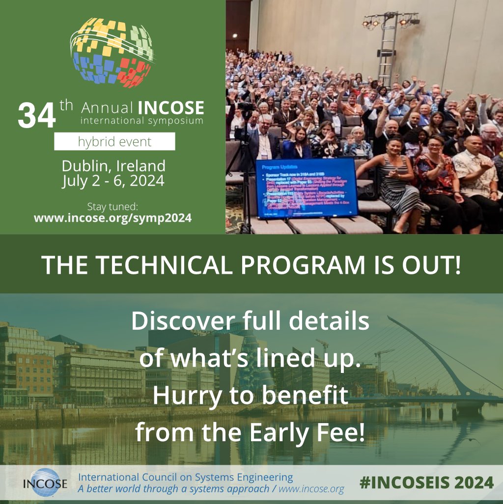 ⭐Discover the Technical Program for #INCOSEIS 2024! 
💡Register before 19 May to benefit from the Early Fee 
2-6 July Register: bit.ly/3WkL0Rj  
The International Symposium is where attendees gather to learn about advancements made in the field of #SystemsEngineering