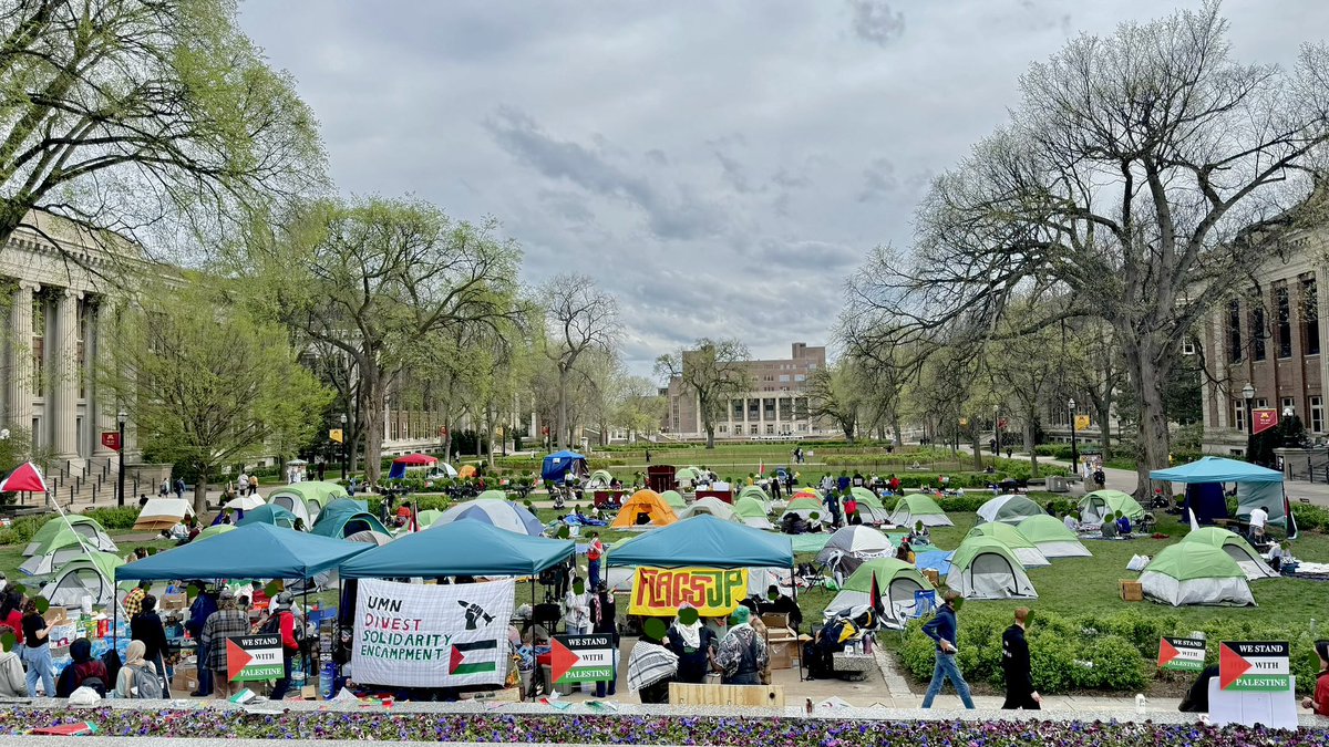 Currently at the University of Minnesota Gaza/Palestine solidarity encampment.

Day 2 of the re-established encampment.

4/30/2024 5pm