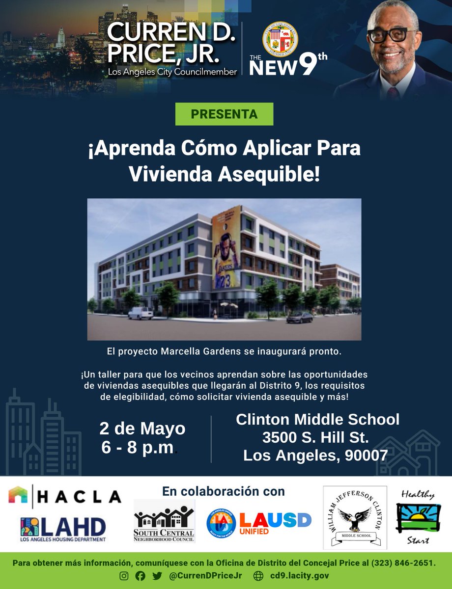 Kick #AffordableHousingMonth off with an affordable housing workshop in South Central LA!

The #LAHDAffordableHousing team will be providing resources & answering questions on:

💡 general affordable housing
💡 where to find online housing listings
💡 what to expect when applying