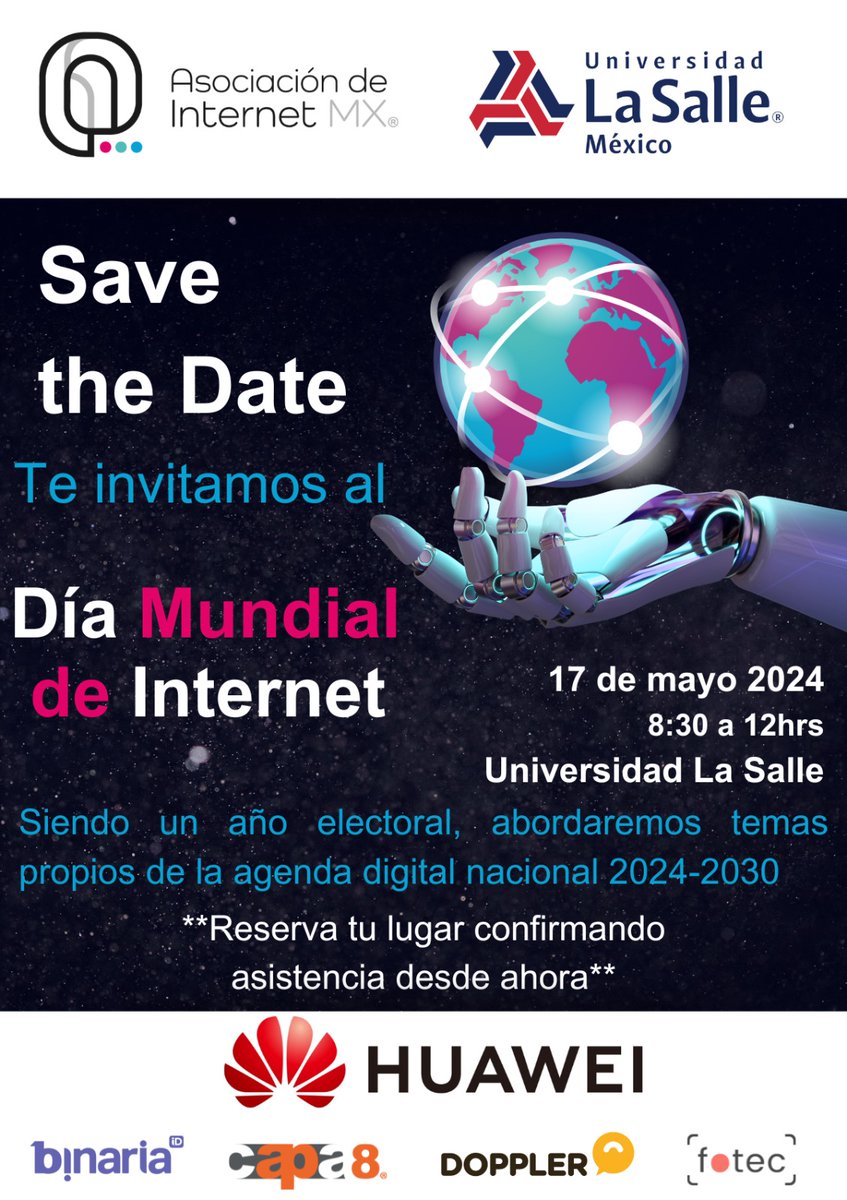 Se acerca la fecha del Día Mundial de Internet 2024, próximo 17 de mayo. Celebra con nosotros en el evento presencial que tenemos preparado en conjunto con universidad La Salle. Reserva tu lugar forms.office.com/r/98FQ7a2crb
#DDI #DDI2024 #DiaDeInternet