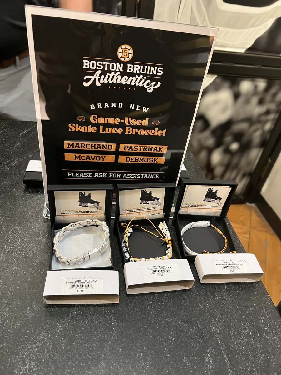 Want a friendship bracelet made out of your favorite player’s game-used skate laces? Come on down to the Boston Bruins Authentics section in the ProShop!