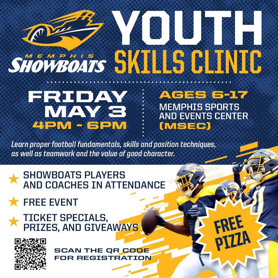FREE kids clinic is Friday, from 4-6PM. Get your kids registered today... capped at 250 kids. Click here to register: bit.ly/showboatsclinic