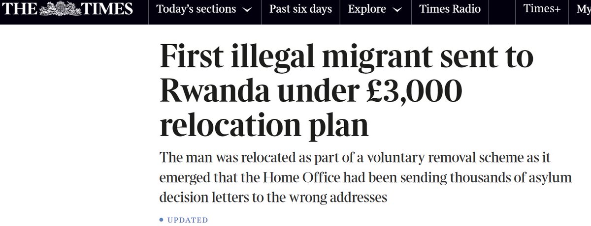I imagine people smugglers will be explaining to people that if they get to Britain and things don't work out, they shouldn't worry as they'll be paid £3,000 + free flights + free accommodation in Rwanda while they figure out what to do next. An odd deterrent.