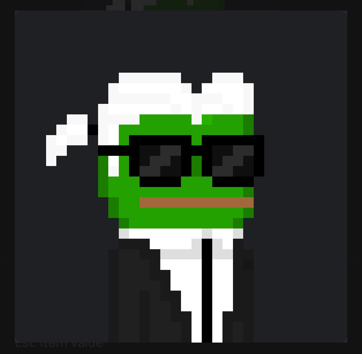 Excited to share that I picked up my dream frog - Karl Lagerfeld SwagPepe! Thanks to @swagt0shi forever for this Uber grail 🎉 This was the first and only in-kind trade made for a Bitcoin Letter ❤️
