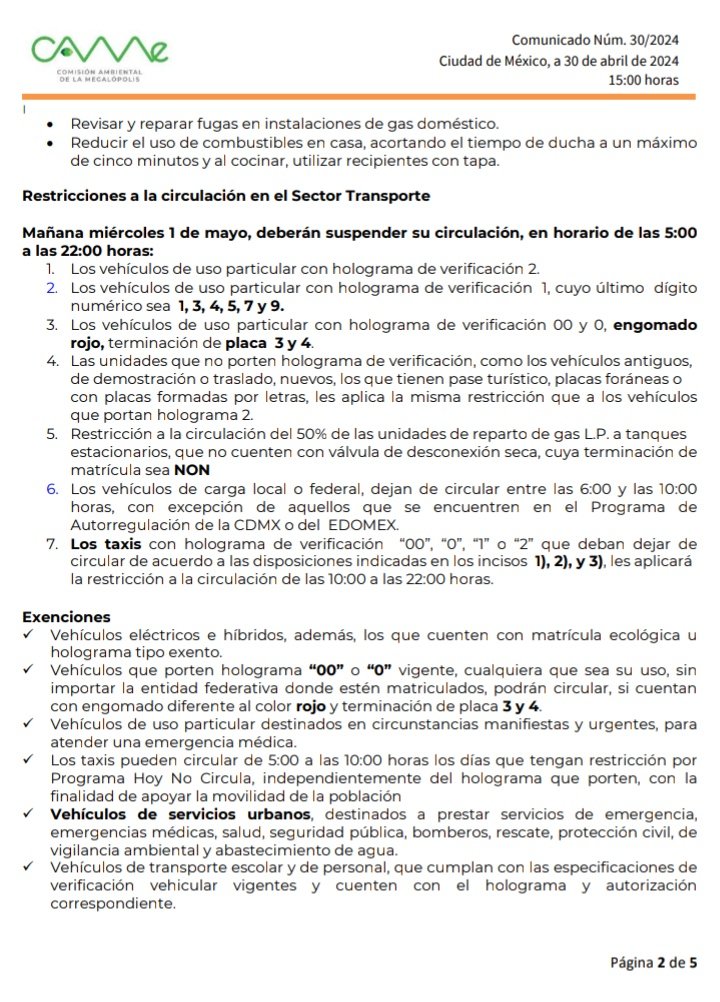 🚨 Se activa contingencia ambiental fase 1 por ozono en la Zona Metropolitana del Valle de México Mañana NO CIRCULAN estos autos 👇