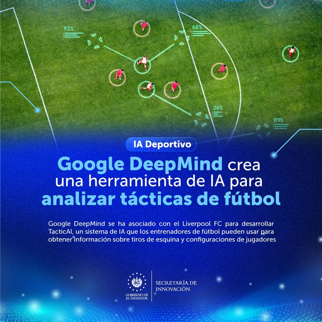 #IA | Google DeepMind y Liverpool FC lanzan TacticAI 🚀 Esta herramienta de IA revoluciona el análisis táctico en fútbol, permitiendo a entrenadores optimizar estrategias en tiros de esquina y disposiciones de jugadores ⚽️ Innovación que lleva el juego al próximo nivel 🌟