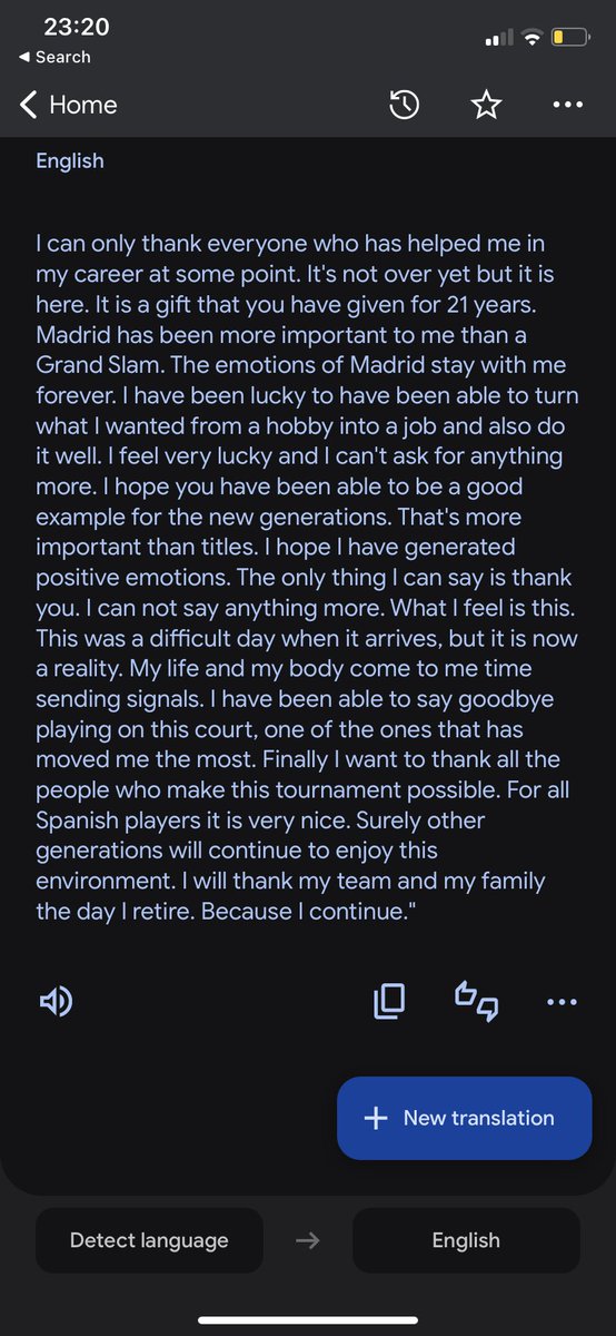 Very rough (please take note of this) translation of #Nadal’s speech
