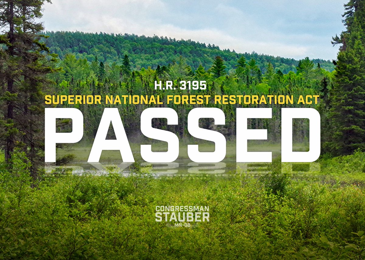 Huge news! The House just passed my bill to overturn President Biden’s mining moratorium in #MN08 and restore long-held mineral leases. 

In northern Minnesota, mining is our past, our present, and our future. And our future is bright! 

Learn more here: stauber.house.gov/media/press-re…