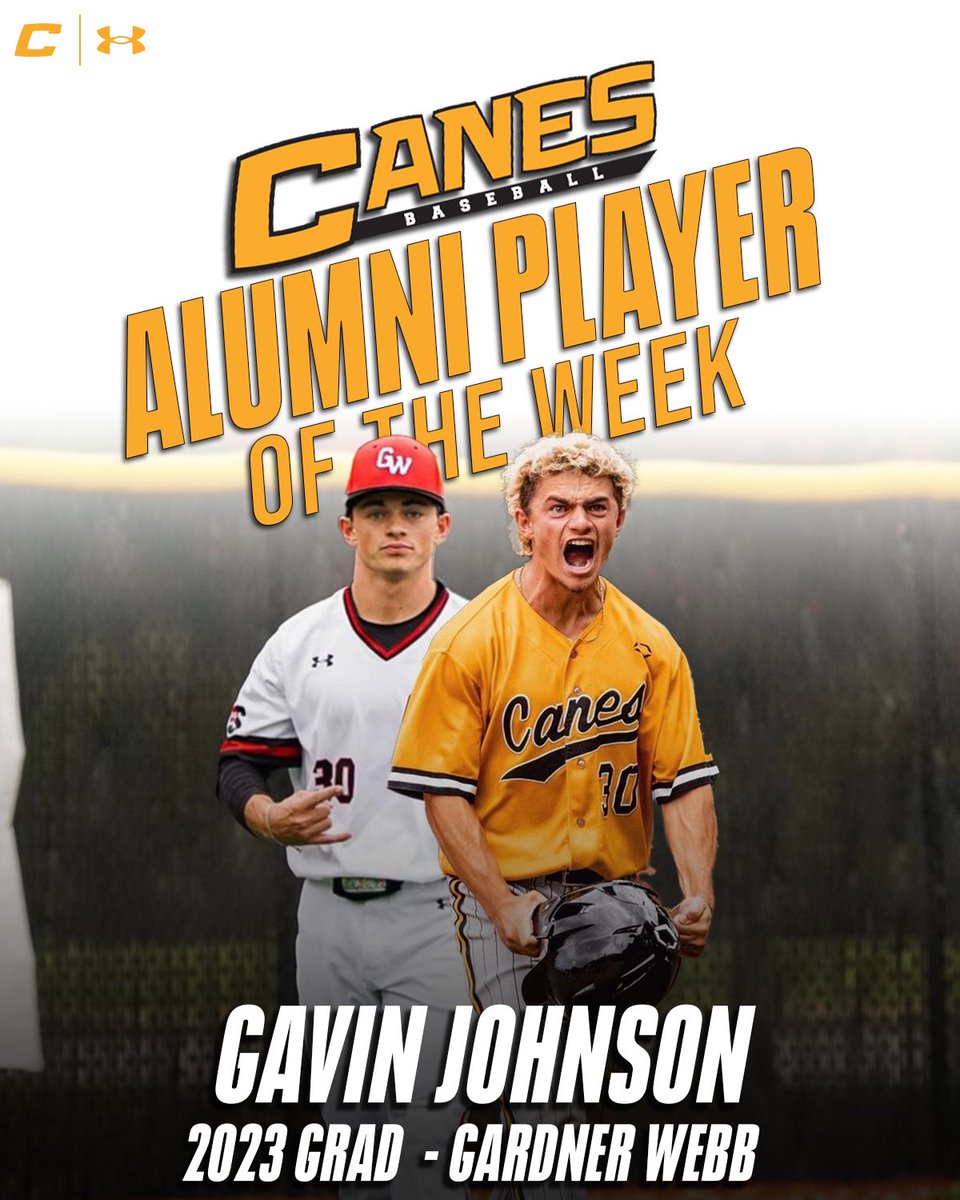 Congrats to our Canes Alumni Player of the week for April 27-30, Gavin Johnson! He was also named Big South Freshman of the Week! Way to go Gavin! #TheCanesBB | #DifferentBrandOfBaseball #POTW