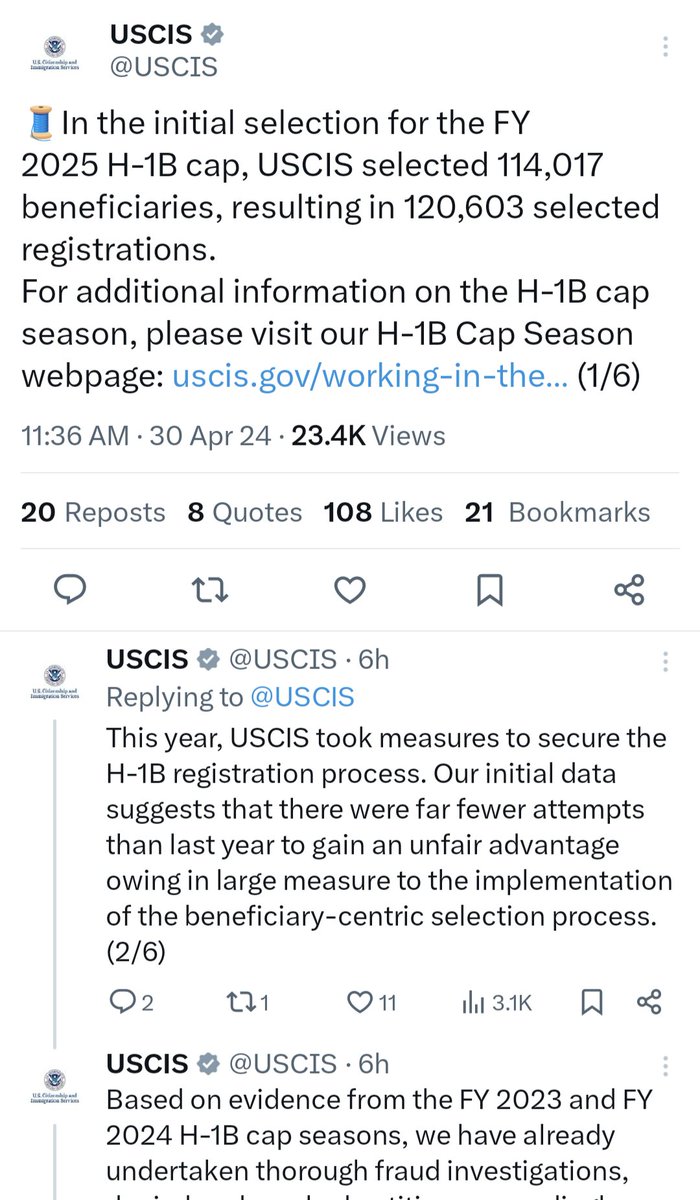 USCIS H-1B FY2025 Update by g.page/letushandle x.com/uscis/status/1… #immigrate #usimmigrationlawyer #ImmigratetoUSA #F1Visa #HCAP #L1A #H4EAD #L2EAD #changeofstatus #LegalImmigration #workvisausa #h1blottery #H1B #USImmigration #h1bcap #globalmobility #LetUsHandleIt