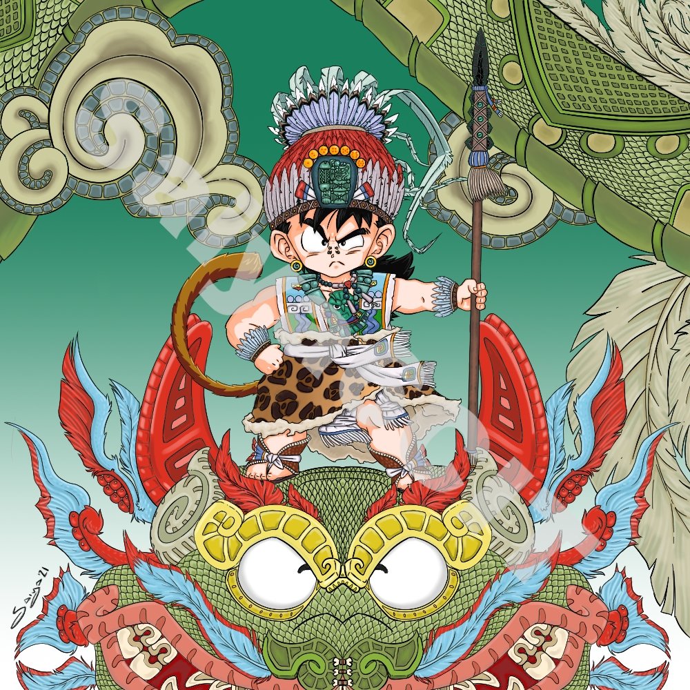Gohan Maya. Made this fanart in 2021 for El dia del niño (Children day) which is on April 30th. In Dragon Ball there is Sheng Long. The aztecs had Quetzalcoatl (the feathered serpet) and curiously enough, the Maya had Kukulkan. Gohan is standing on him #DiaDelNino  #DragonBallZ