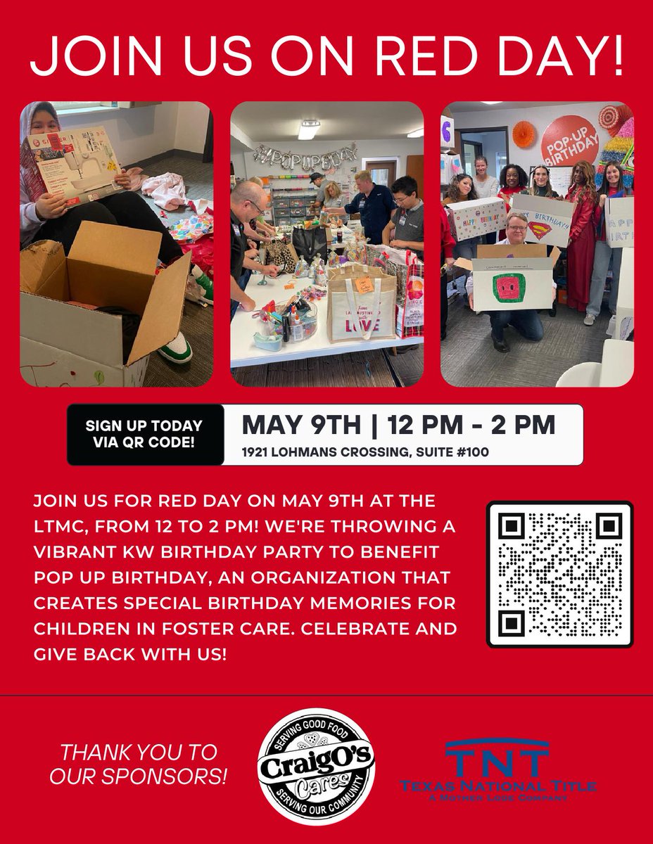 On Thursday, May 9th, Keller Williams agents worldwide will give back to their communities for our KW annual day of service, RED Day. Give where you live!
kwaustinone.com/redday2024
#kellerwilliamsrealty #redday