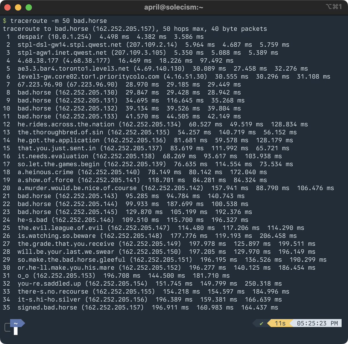 TIL of the bad.horse traceroute