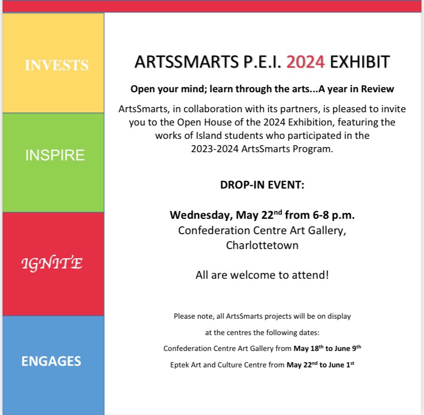 Over 150 Birchwood students participated in ArtsSmarts 2024. Please join us on May 22 for the Opening Exhibit at the Confederation Center of the Arts! All are welcome. #Community #ArtsEd #PEIYouth